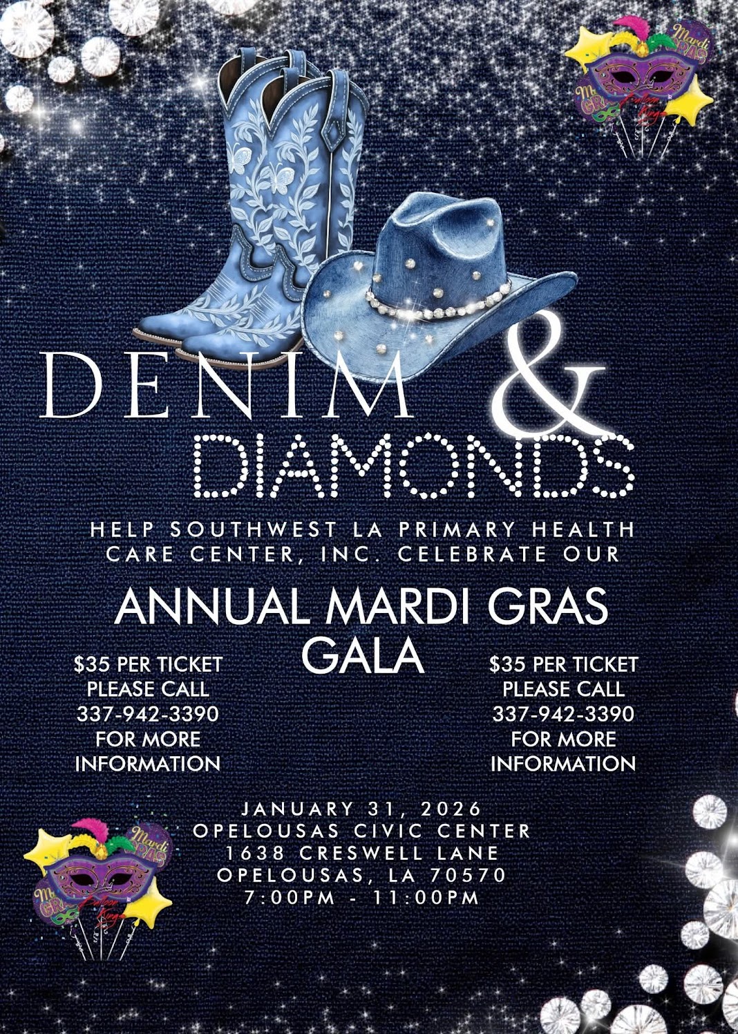 Southwest LA Primary Healthcare Present: 2026 Denim & Diamonds Mardi Gras Gala