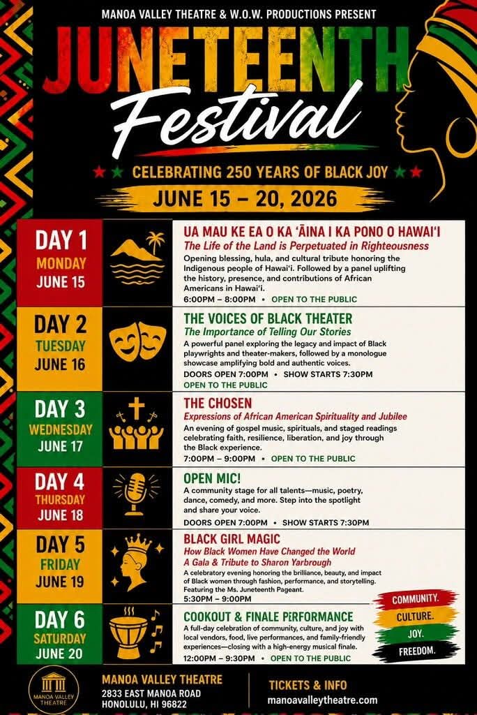 Manoa Valley Theatre & W.O.W. Productions Presents:2026 Juneteenth Festval