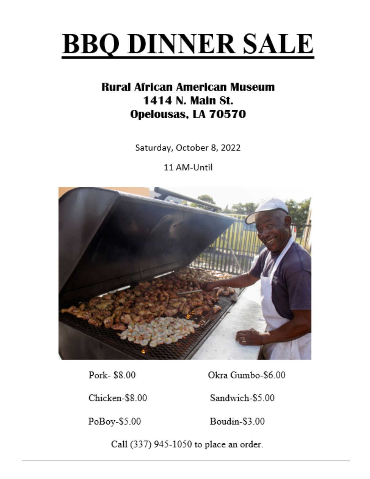 Rural African American Museum - BBQ Dinner Sale Fundraiser